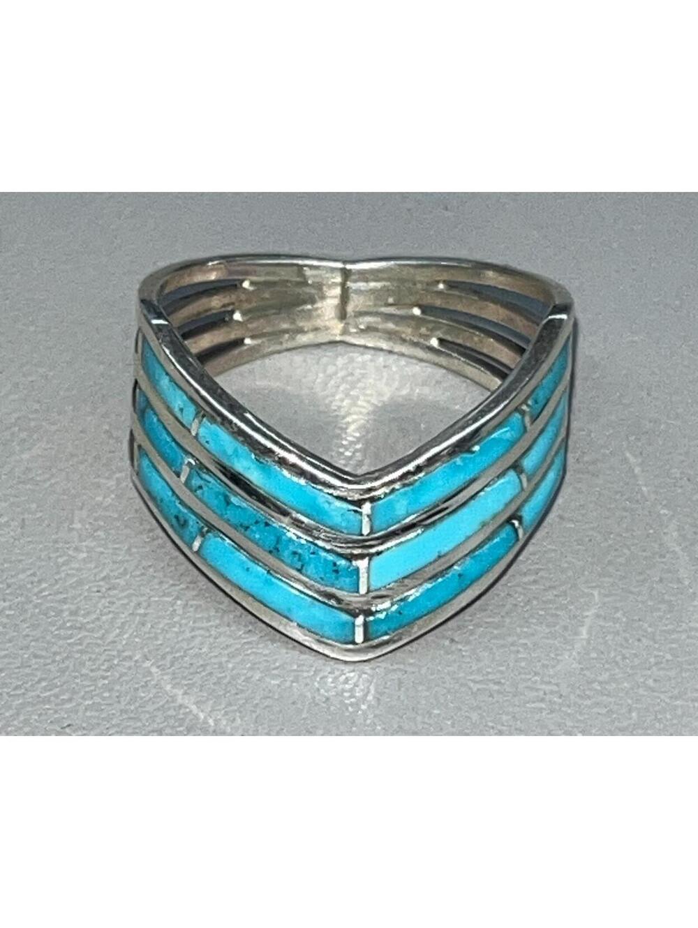 Navajo sterling silver turquoise inlay cluster ring size 8.5 -Andrew Enrico